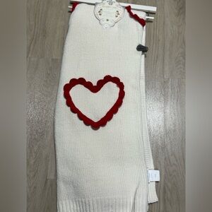 Shabby Chic White Blanket with Red Heart